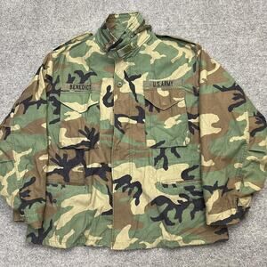 Vintage US Army M65 Field Jacket Mens Large Short Woodland Camo Cold Weather 90s